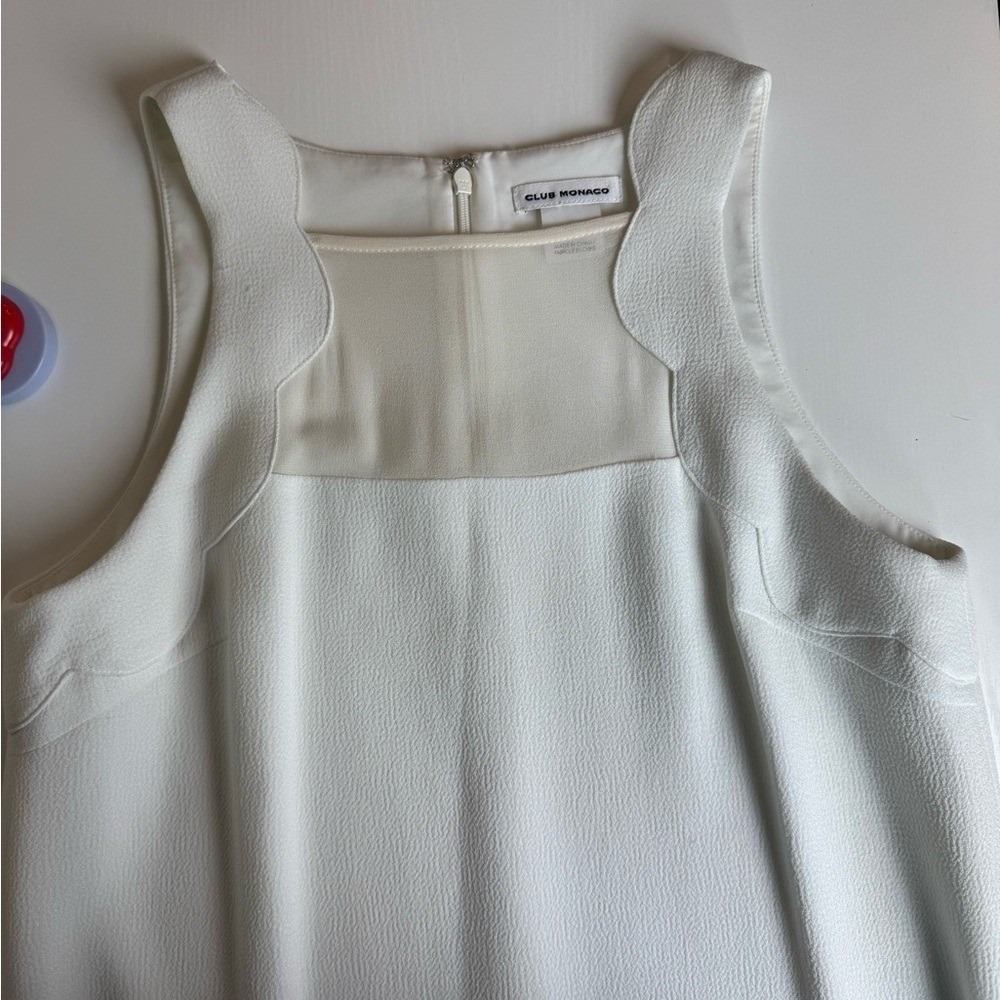 Monaco White Scalloped Sheath Dress Sleeveless Cocktail Bridal Textured XS 0 - Picture 9 of 12